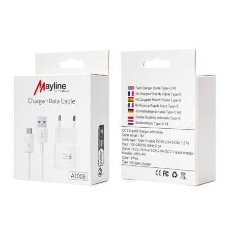 Kit Chargeur 10W Câble USB Type-C 1M Mayline